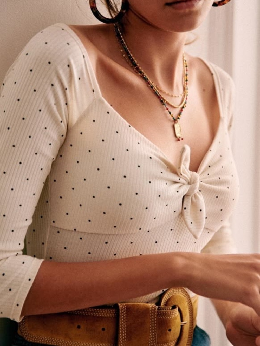 Sezane | Carrie Top in Ecru Black Polka Dot XS
